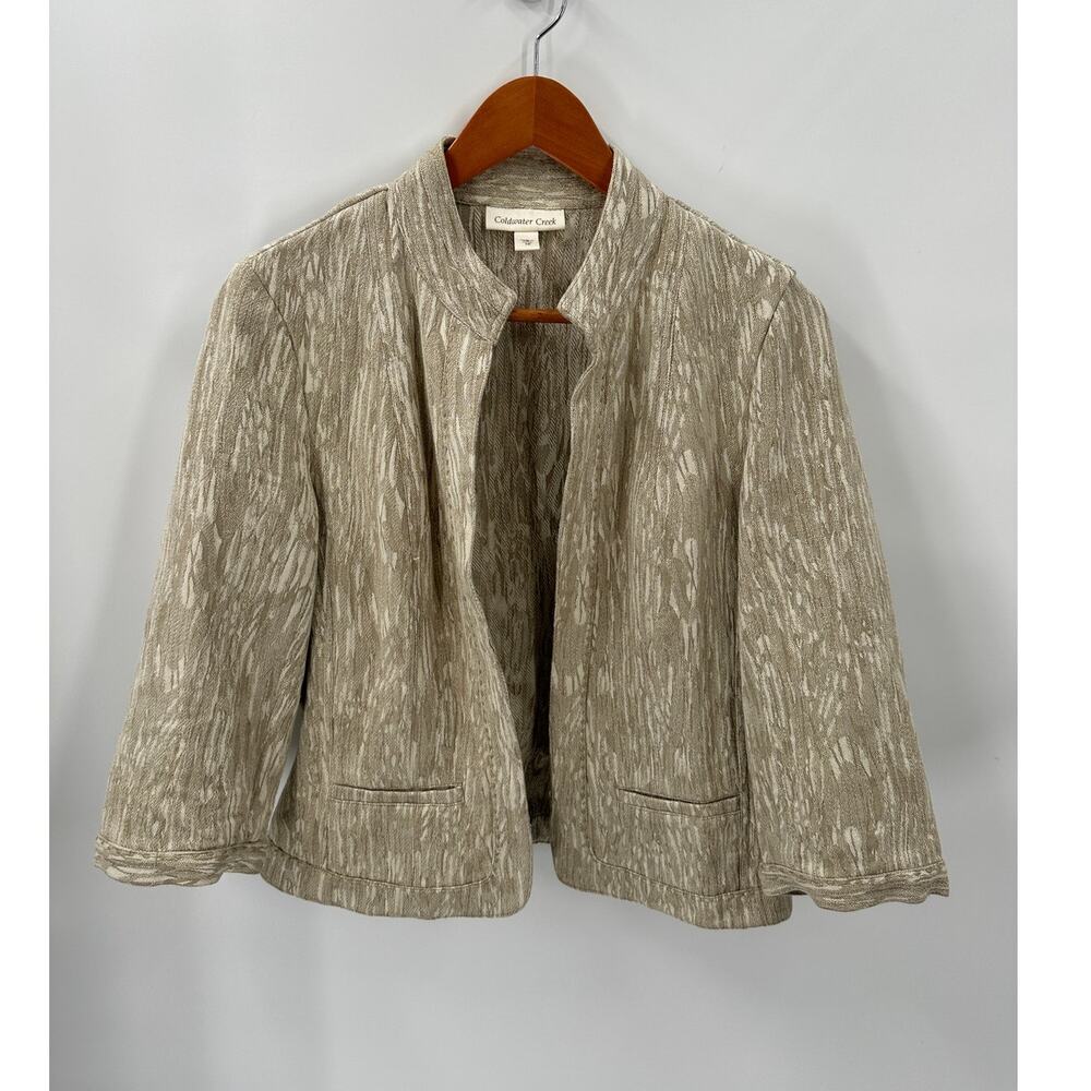 COLDWATER CREEK Tan Ivory Metallic Open Jacket Blazer // 10
